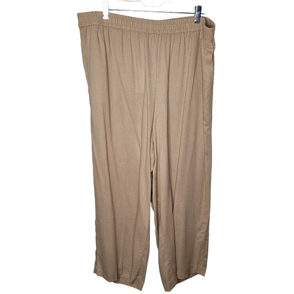 NWT Eloquii womens sz 16 Linen Wide Leg Pants slacks pull on tan brown cropped - Picture 1 of 8